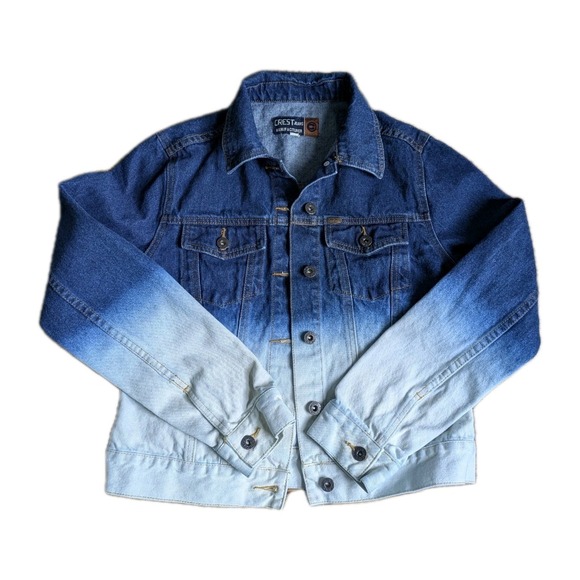 Vtg 90s Crest Jeans Ombre Denim Jacket Two-Tone Dip Dye Trucker Jean Jacket Med - Picture 1 of 12